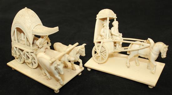 Three Indian Company School ivory groups and four graduated ivory elephant figures, 19th / early 20th century, 3.3cm - 16cm
